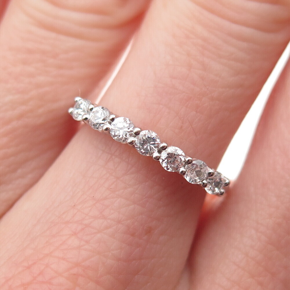 925 Sterling Silver Round-Cut C Z Half Eternity Band Ring Size 6.75